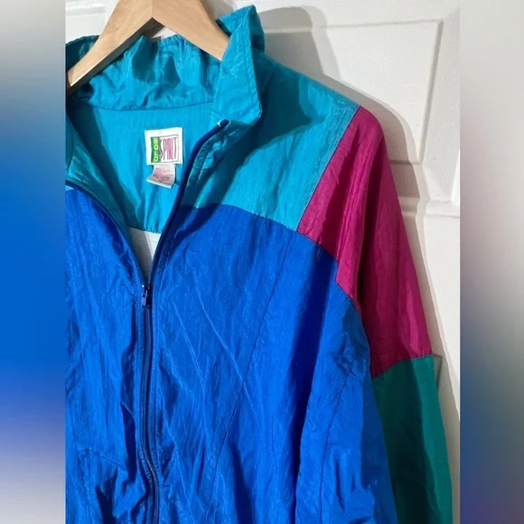 Bold Spirit Vintage 90s Colorblock Windbreaker Jacket Blue Magenta Retro L - Picture 10 of 11